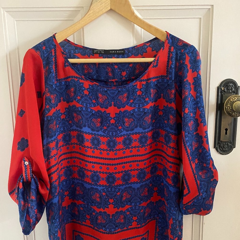 Zara Red and Blue Patterned Blouse